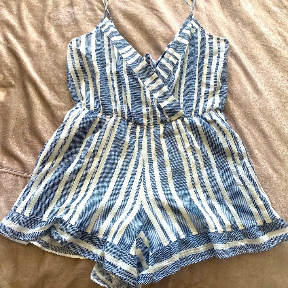 Blue & White striped romper - Small